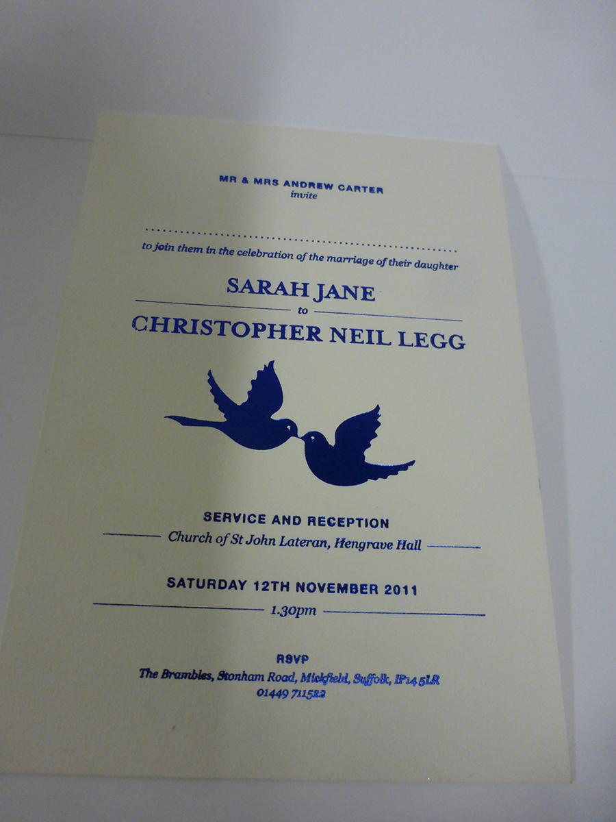 Metallic Blue Foil Invite on GF Smith Bord