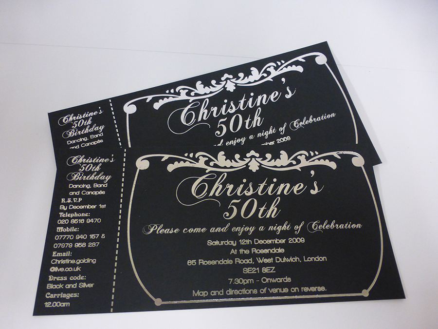 Silver Foil on 50th Birthday Invite