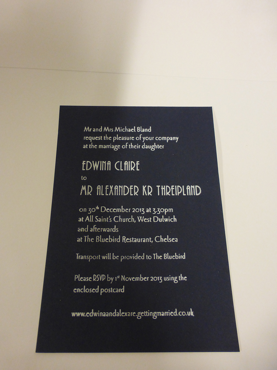 Silver Foiled Wedding Invite on GF Smith Board