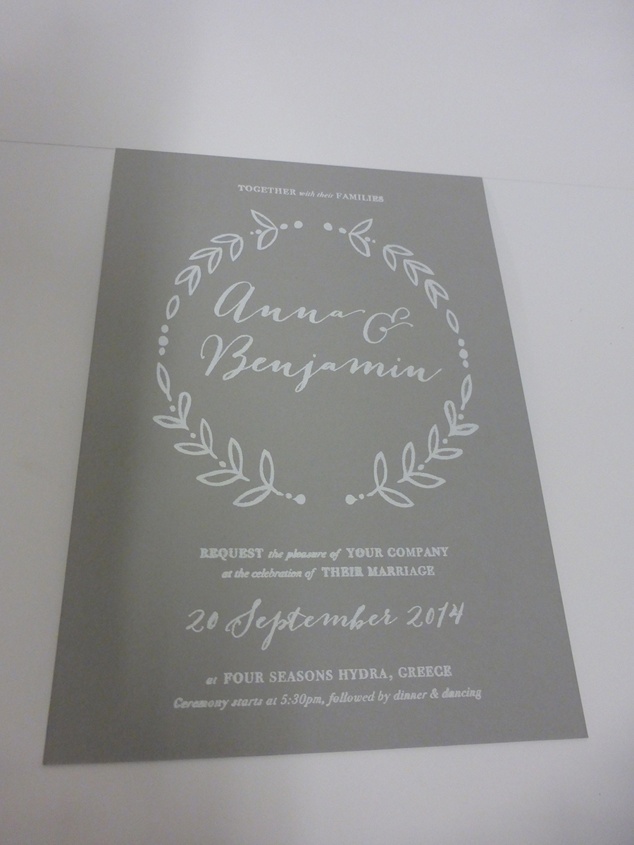 White Foiled Invite on GF Smith Board