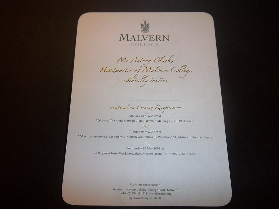 Invite Litho printed and Foiled Malvern School