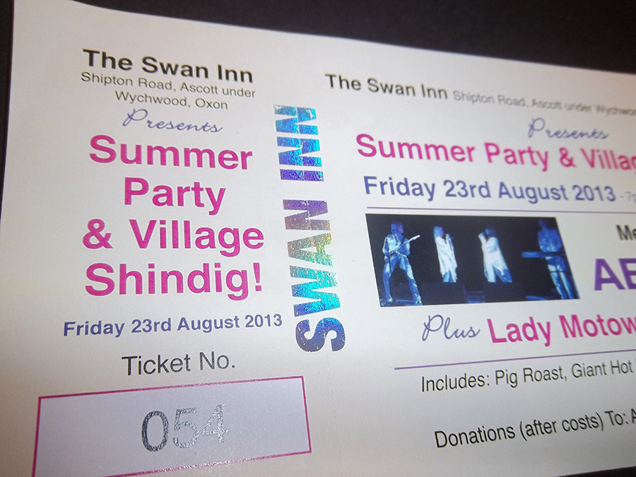 Close up of Holographic foiled Ticket