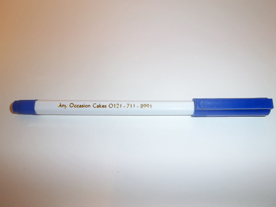 Plastic flat sided pen foil printed